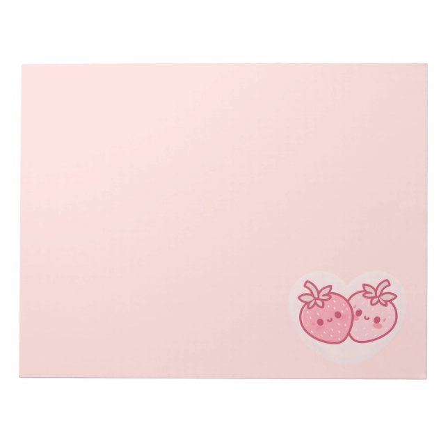 Kawaii Pink Valentines Strawberries Notepad (Front)