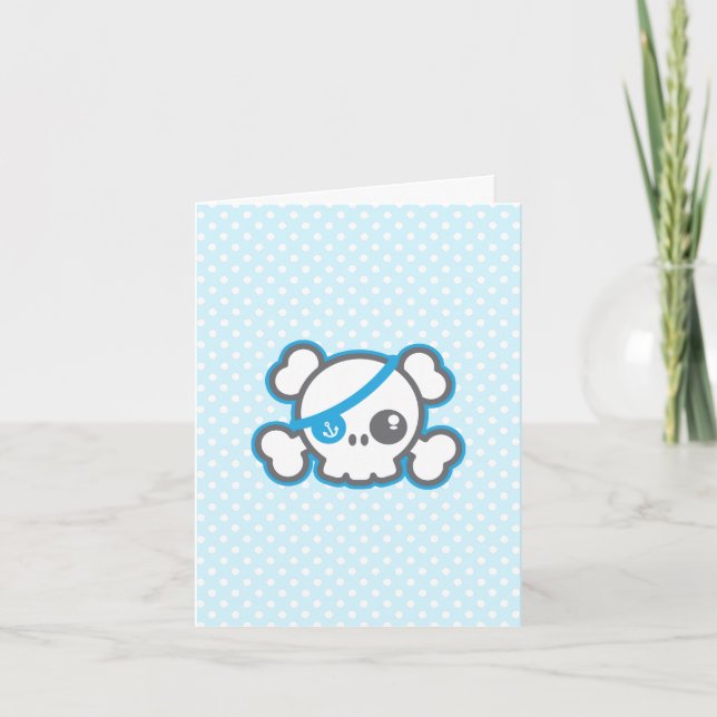 Kawaii Pirate Skull Note Card (Front)