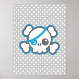Kawaii Pirate Skull Poster Print