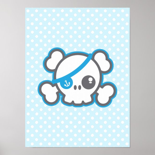 Kawaii Pirate Skull Poster Print (Front)