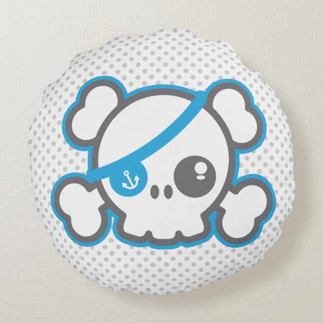 Kawaii Pirate Skull Round Pillow (Back)