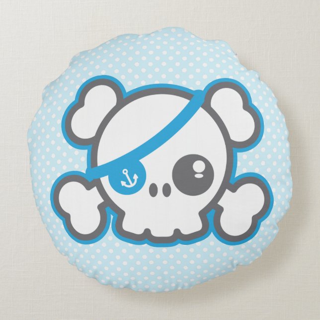Kawaii Pirate Skull Round Pillow (Back)