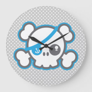 Kawaii Pirate Skull Wall Clock