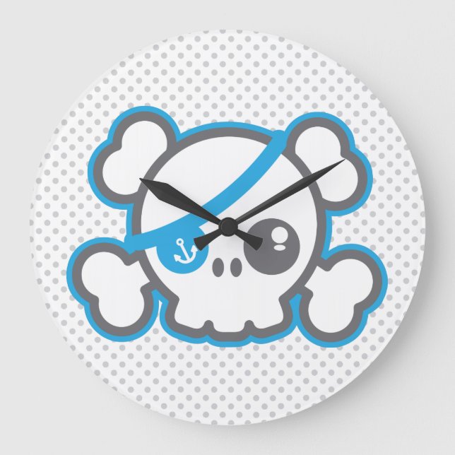 Kawaii Pirate Skull Wall Clock (Front)