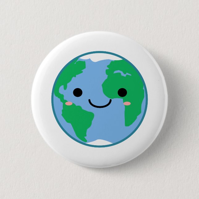 Kawaii Planet Earth 2 Inch Round Button (Front)