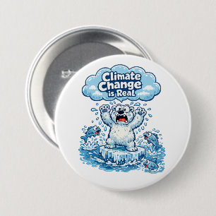 Kawaii Polar Bear Climate Change Is Real 3 Inch Round Button