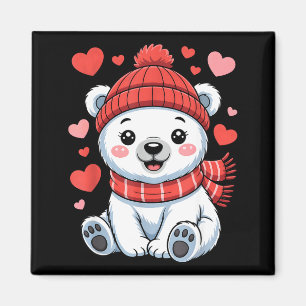 Kawaii Polar Bear Valentines Day Hearts Scarf Bean Magnet