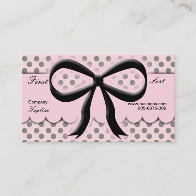 Kawaii Polka Dots Bow Business Card (Front)