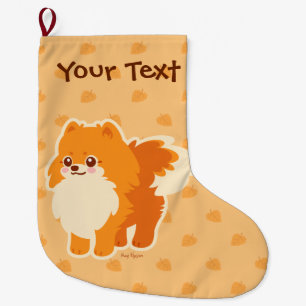 Kawaii Pomeranian Cartoon Dog Large Christmas Stocking