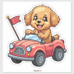 Kawaii poodle in toy car