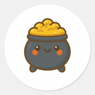 Kawaii Pot of Gold Classic Round Sticker