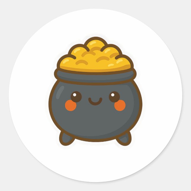 Kawaii Pot of Gold Classic Round Sticker (Front)