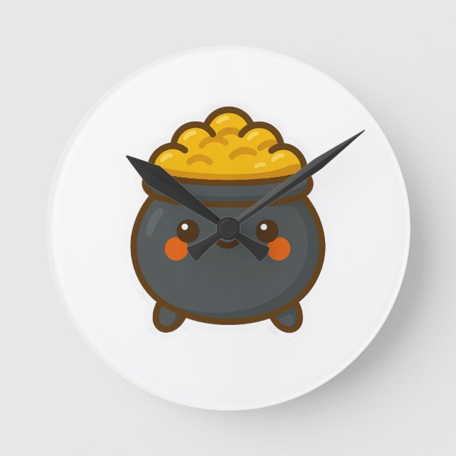 Kawaii Pot of Gold Round Clock (Front)