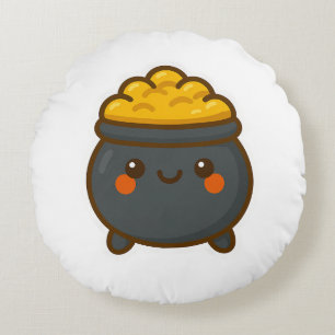Kawaii Pot of Gold Round Pillow
