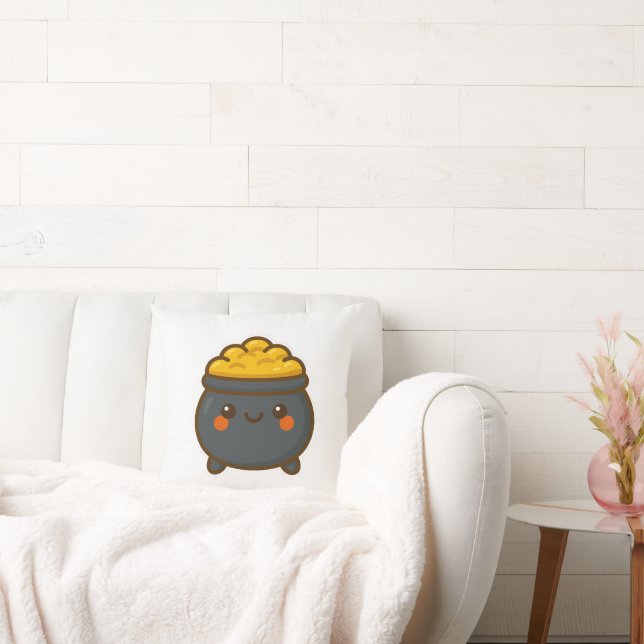 Kawaii Pot of Gold Throw Pillow (Couch)