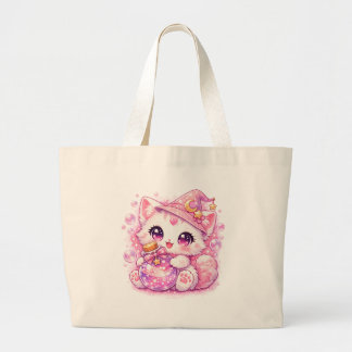 Kawaii Potion Witch Kitty Large Tote Bag