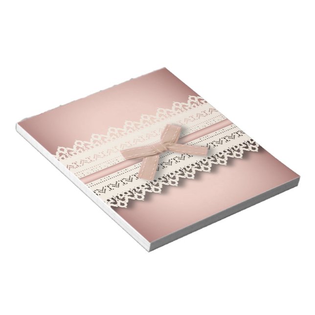 Kawaii princess girly chic white lace pink bow notepad (Angled)