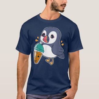 Kawaii Puffin Bird Drinking Boba - Bubble Tea T-Shirt