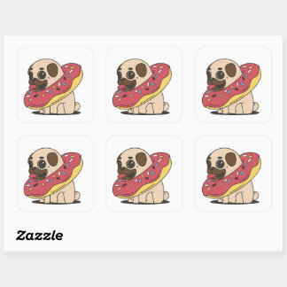 Kawaii Pug Doughnut Dog Cute Pet Puppy Anime Square Sticker