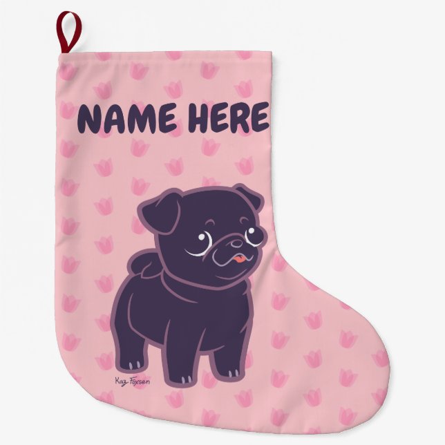 Kawaii Pug Large Christmas Stocking (Front)