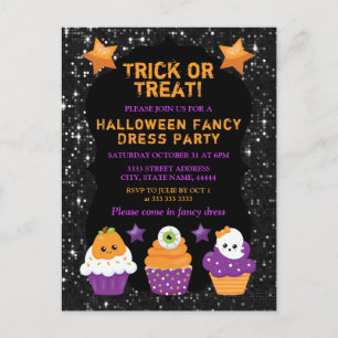 Kawaii Pumpkin Eyeball Ghost Cupcakes Halloween Postcard