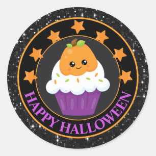 Kawaii Pumpkin Halloween Cupcake Classic Round Sticker