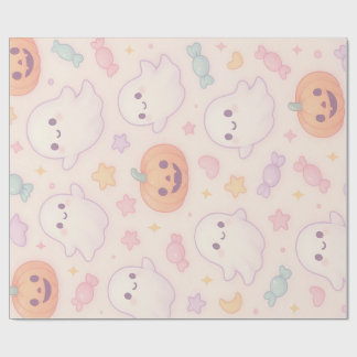 Kawaii Pumpkin Halloween Design Wrapping Paper