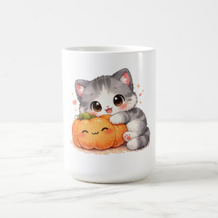 Kawaii Pumpkin Hug Kitty – Cute Cozy Fall Cat Coffee Mug