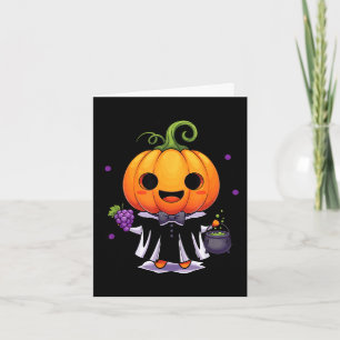Kawaii pumpkin witch halloween trick or treat  card