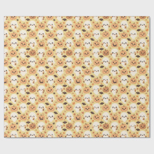 Kawaii Pumpkins, Bats and Ghosts Wrapping Paper