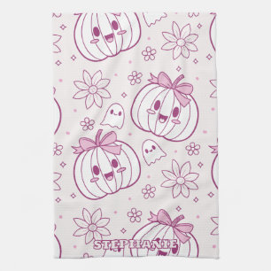 Kawaii Pumpkins, Ghosts & Flowers Kitchen Towel
