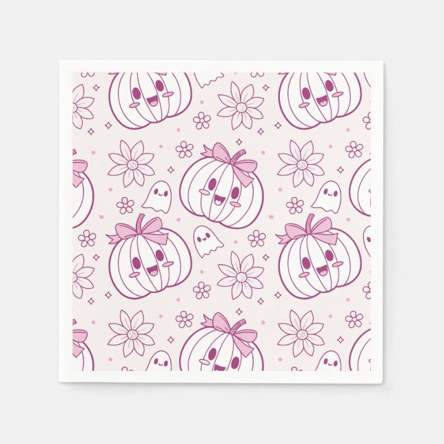 Kawaii Pumpkins, Ghosts & Flowers Napkin (Front)