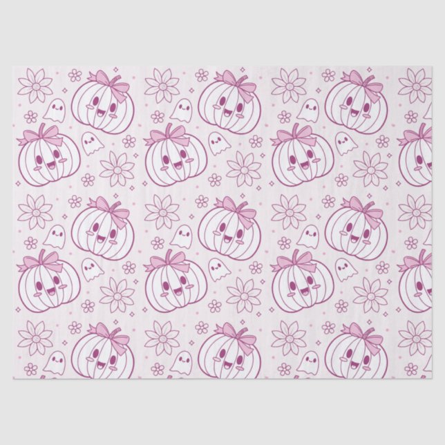 Kawaii Pumpkins, Ghosts & Flowers Tissue Paper (Front)