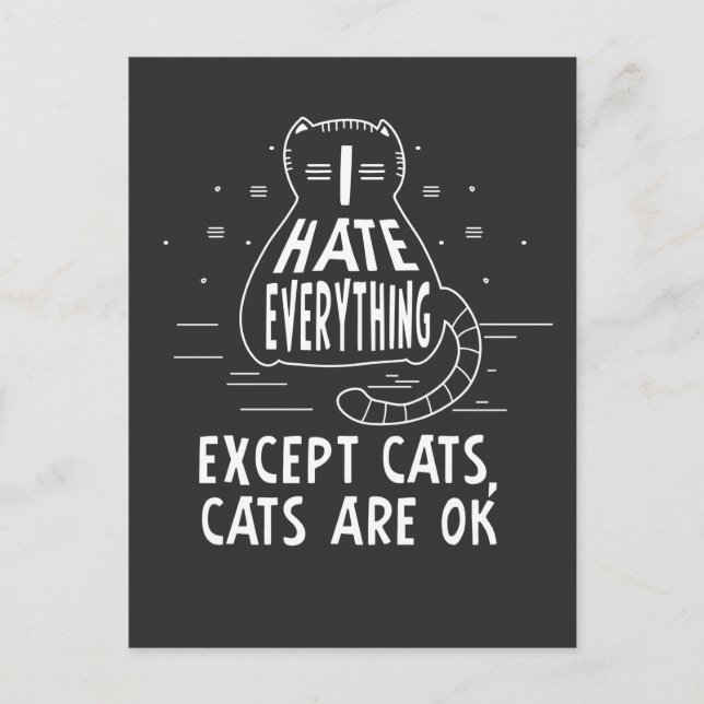Kawaii Punk Cat Hate Everything Except Cats Kitty Postcard (Front)