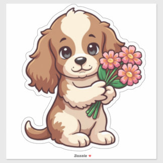 Kawaii Pup Holding Flowers