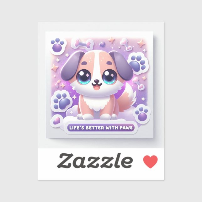 Kawaii Puppy Life’s Better with Paws Dog Decal (Sheet)