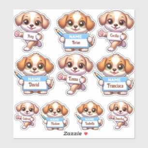 Kawaii Puppy Name Card Stickers-personalize your 
