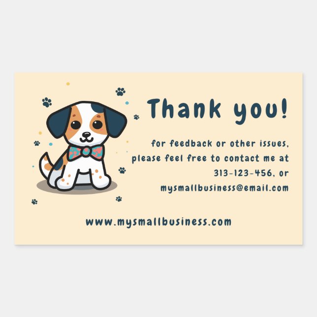 Kawaii puppy thank you business information sticker (Front)