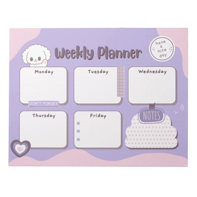 Kawaii Puppy Weekly Planner Notepad (Front)