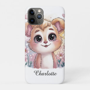 Kawaii Puppy with Spring Flowers and Hearts iPhone 11 Pro Case