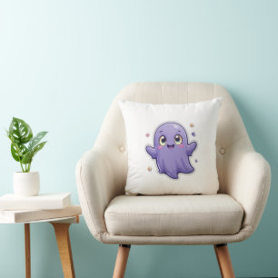 Kawaii Purple Ghost Throw Pillow Cute Halloween   