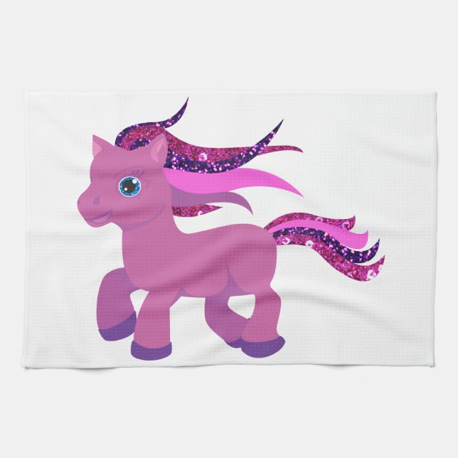kawaii purple pony kitchen towel (Horizontal)