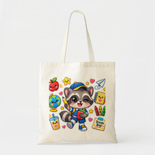 Kawaii Raccoon Back to School Tote Bag