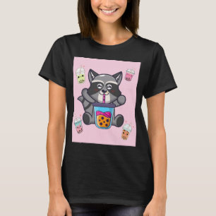 Kawaii Raccoon Bubble Boba Milk Tea Japanese Aesth T-Shirt