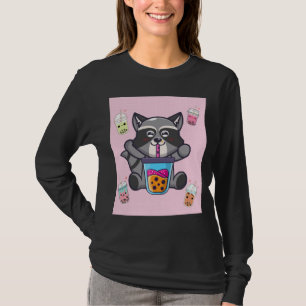Kawaii Raccoon Bubble Boba Milk Tea Japanese Aesth T-Shirt