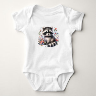Kawaii Raccoon   Forest Animal Art Baby Bodysuit