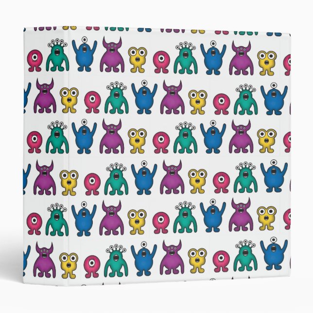 Kawaii Rainbow Alien Monsters Pattern Binder (Front/Spine)