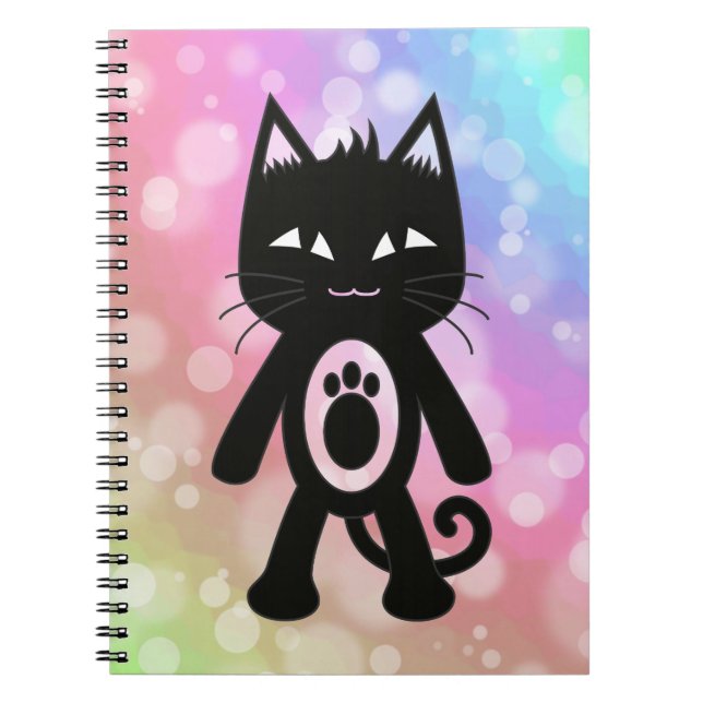 Kawaii Rainbow and Black Cat Notebook (Front)