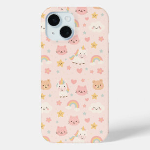 Kawaii Rainbow Animal Seamless Pattern Cute iPhone 15 Case