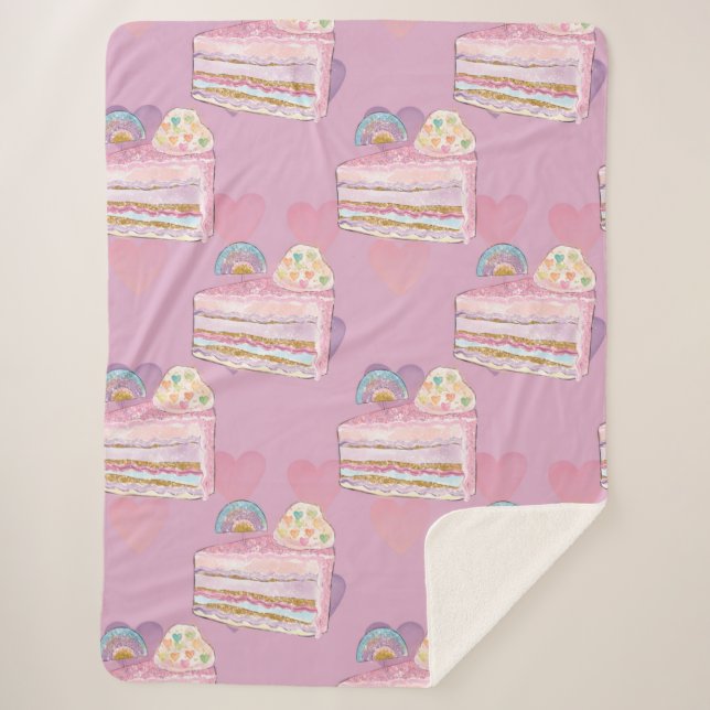 Kawaii Rainbow Cake Pattern – Pastel Purple Sherpa Blanket (Front)